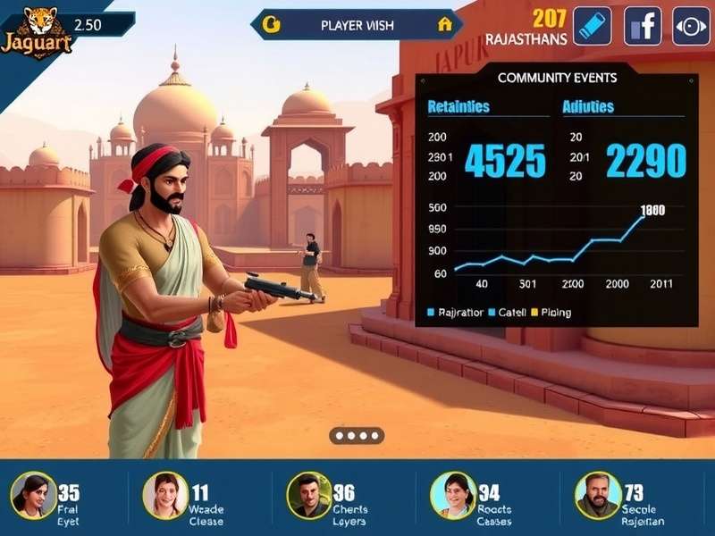 Jaipur Jaguars Quest gameplay screenshot showing character in Rajasthani setting